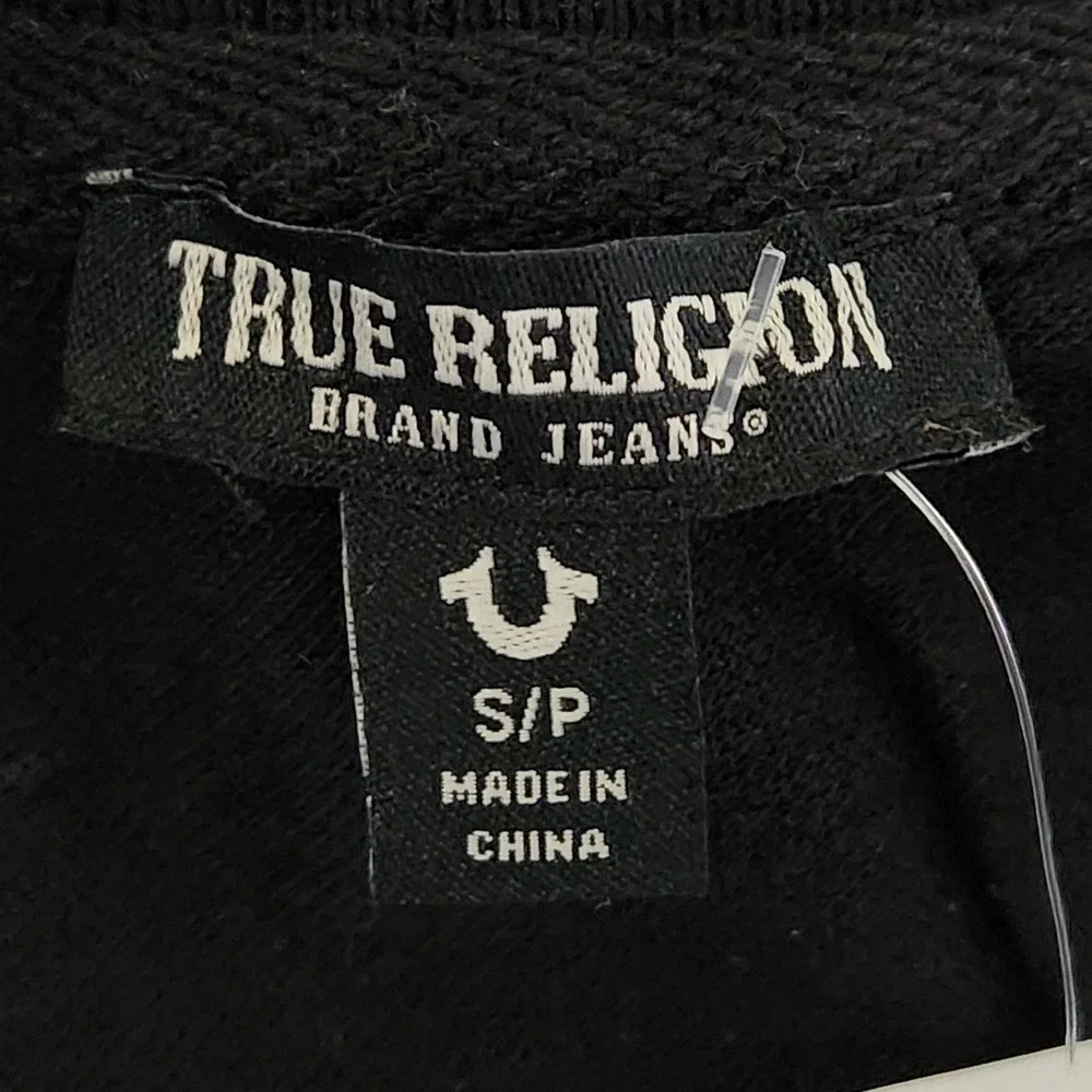 True Religion Polo Shirt Mens Small Black Branded Collar Short Sleeve 106602 NEW